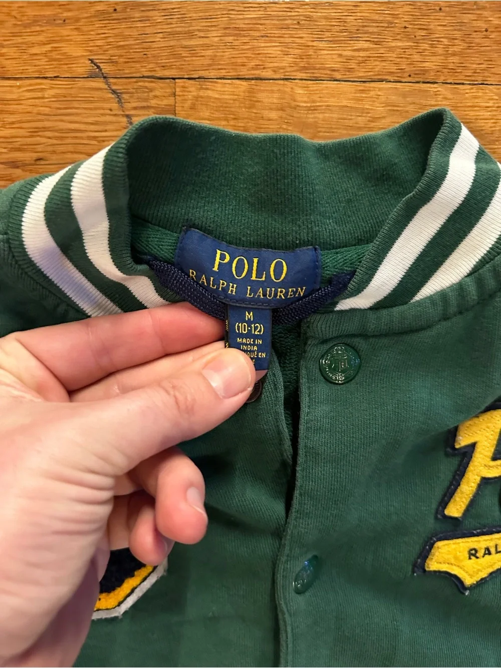 Ralph Lauren Boys Varsity Cotton Terry Letterman Jacket Size 10-12 Medium Polo